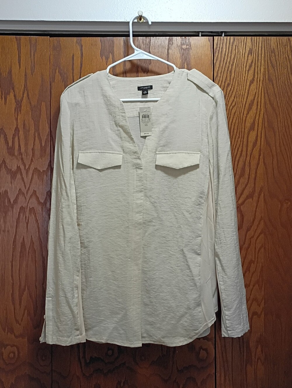 Ann Taylor Light Cream Long-Sleeve shirt.